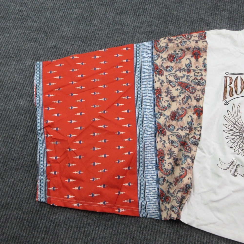 Rock & Roll Shirt Womens L White Kimono Long Sleeve Paisley Reworked Graphic Tee - Picture 2 of 9